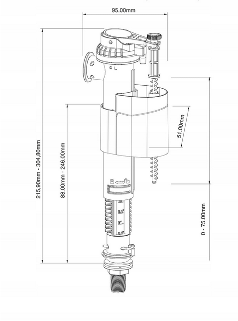 Zawór napełniający 1/2" i 3/8" tworzywo MP005/7-101573