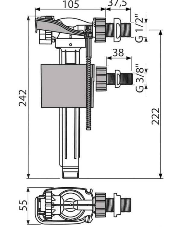 Zawór napełniający boczno zasilany, uniwersalny 3/8" i 1/2"-102079