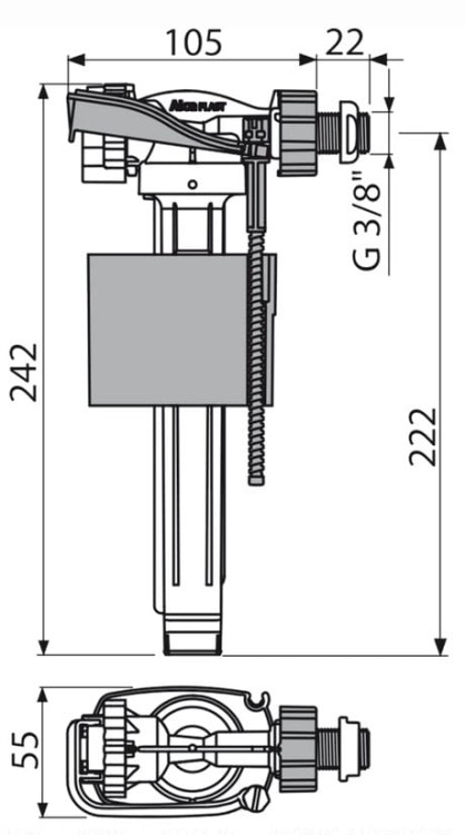 Zawór napełniający boczno zasilany z metalową końcówką (zbiorniki z tworzywa)-102075