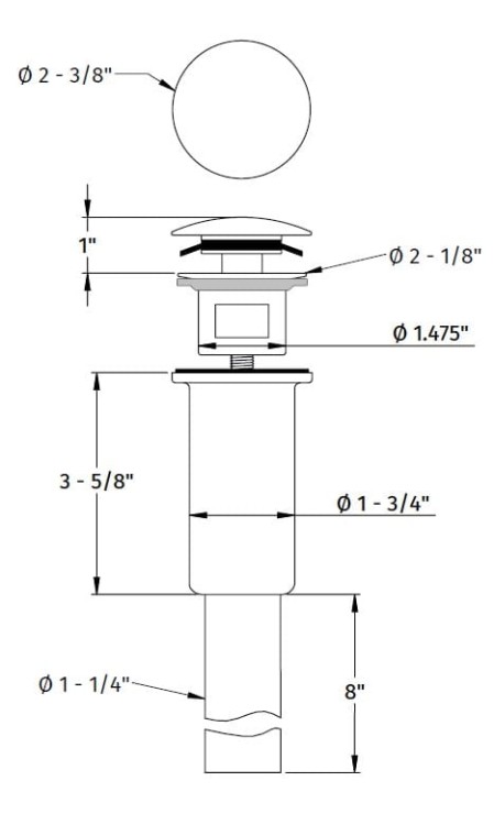Korek uniwersalny długi do umywalki Click-Klack otwór montażowy 40mm przyłącze syfonu 1 1/4" CHROM-102666