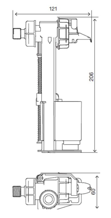 884379 OLI One zawór napełniający 3/8 z przyłączem bocznym i górnym wraz z uchwytami - zastępczy do mechanizmów 99235002000 , 021203 , 99400100000