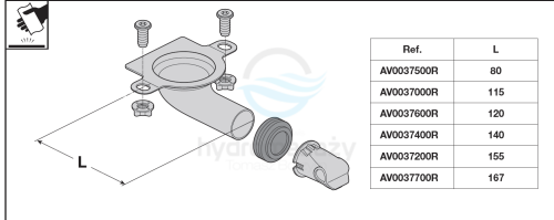 AV0037500R Roca KIT Kolano dopływowe L-80 z dystrybutorem Rimless , uszczelką i śrubami spłuczki-103234
